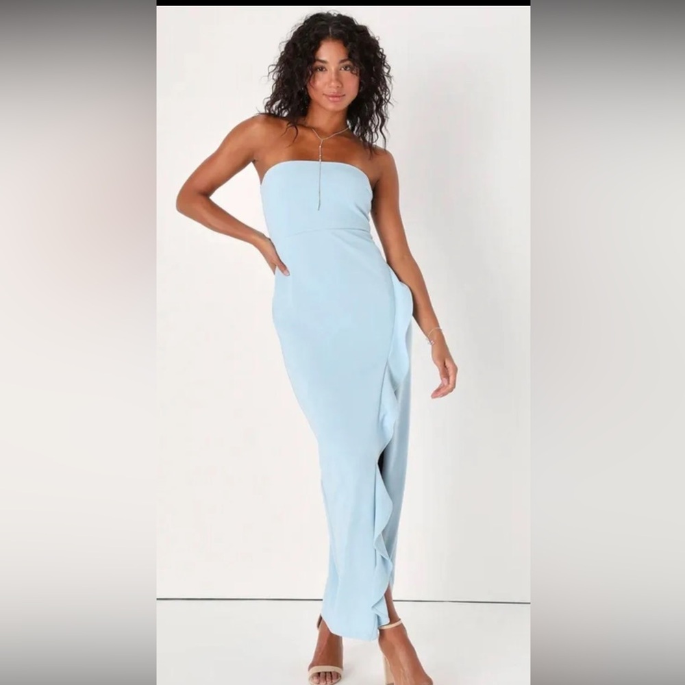 Lulu's Blue Strapless Sheath Cocktail Dress